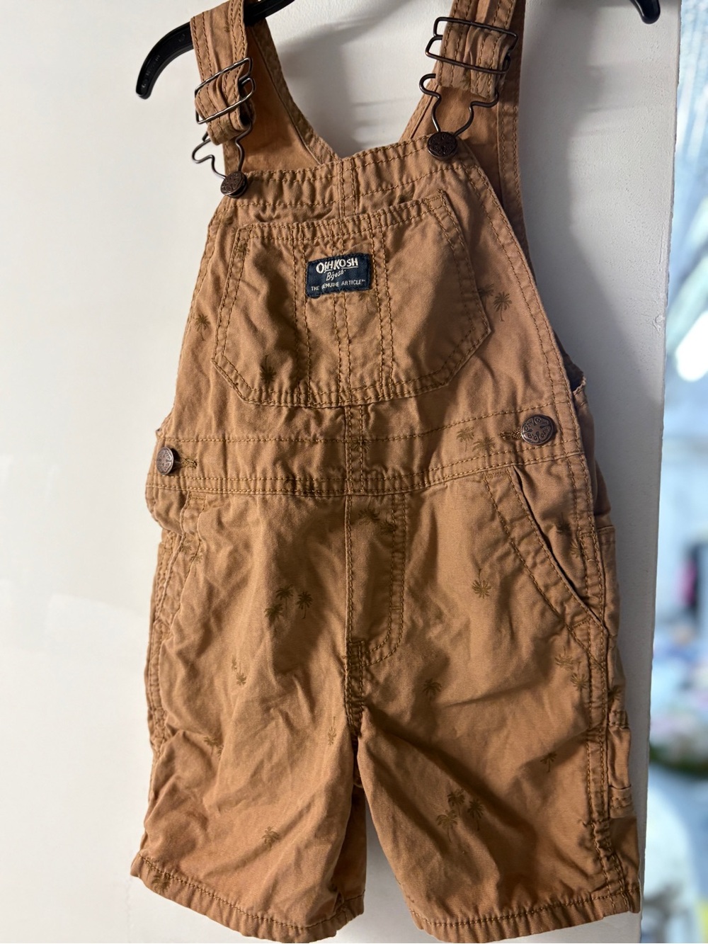 OshKosh B'gosh Palm Tree Brown Short Overalls 2T